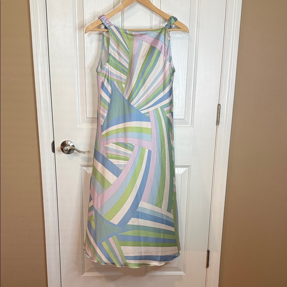 Isaac Mizrahi Pastel Geometric Cowl Maxi Dress - Blue, Pink & Green - Picture 5 of 5